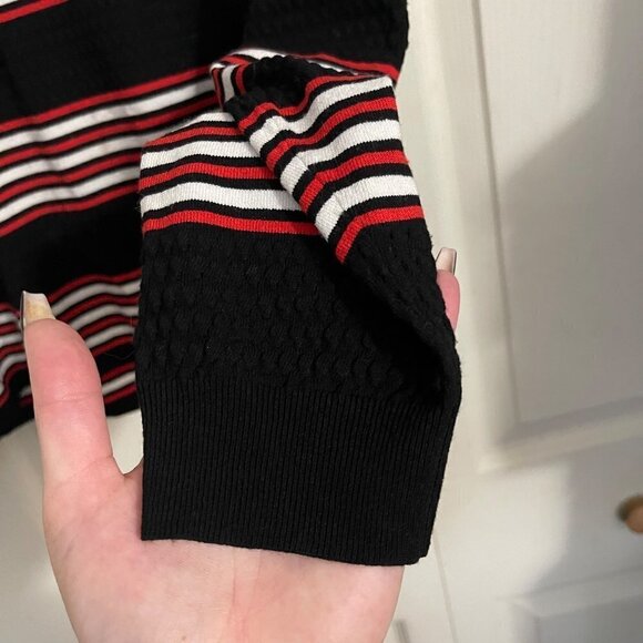 Theory Womens Black Red Striped Crewneck Textured Desrina Sweater Size Medium - Picture 5 of 8